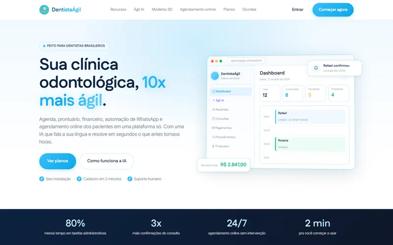 Página do DentistaÁgil com a apresentação da plataforma odontológica