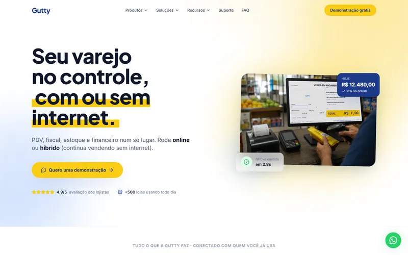 Site comercial Gutty apresentando um ERP de varejo