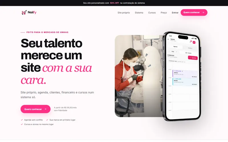 Página do Nailfy, plataforma para nail designers