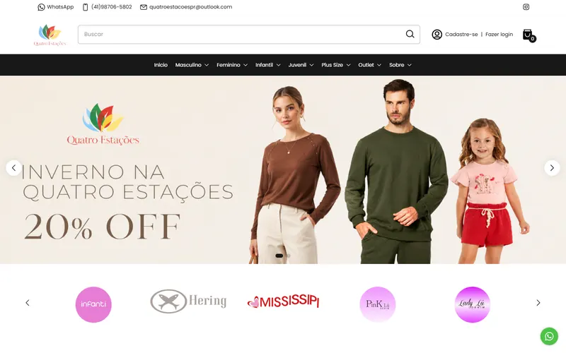 Vitrine de roupas da loja Quatro Estações