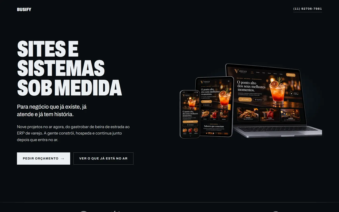 Página do Busify: sites e sistemas sob medida