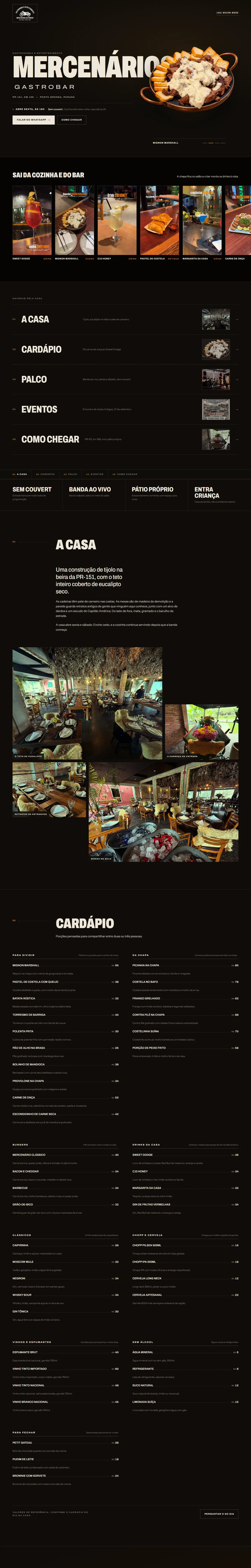 Página inteira do site do Mercenários Gastrobar